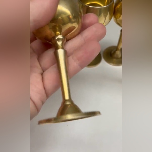 Vintage Solid Brass Wine Goblet Set of 4, Retro Barware - Picture 4 of 7